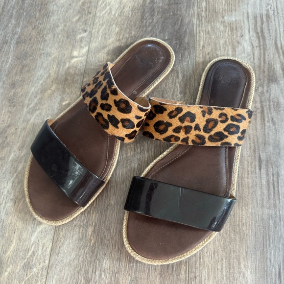 UGG Amalia Leopard Genuine Leather Two-Strap Slide Sandals - Picture 4 of 8